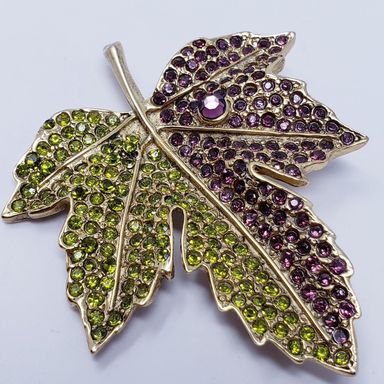 Kenneth Jay Lane 22K Goldplated Pave Rhinestone Leaf Brooch