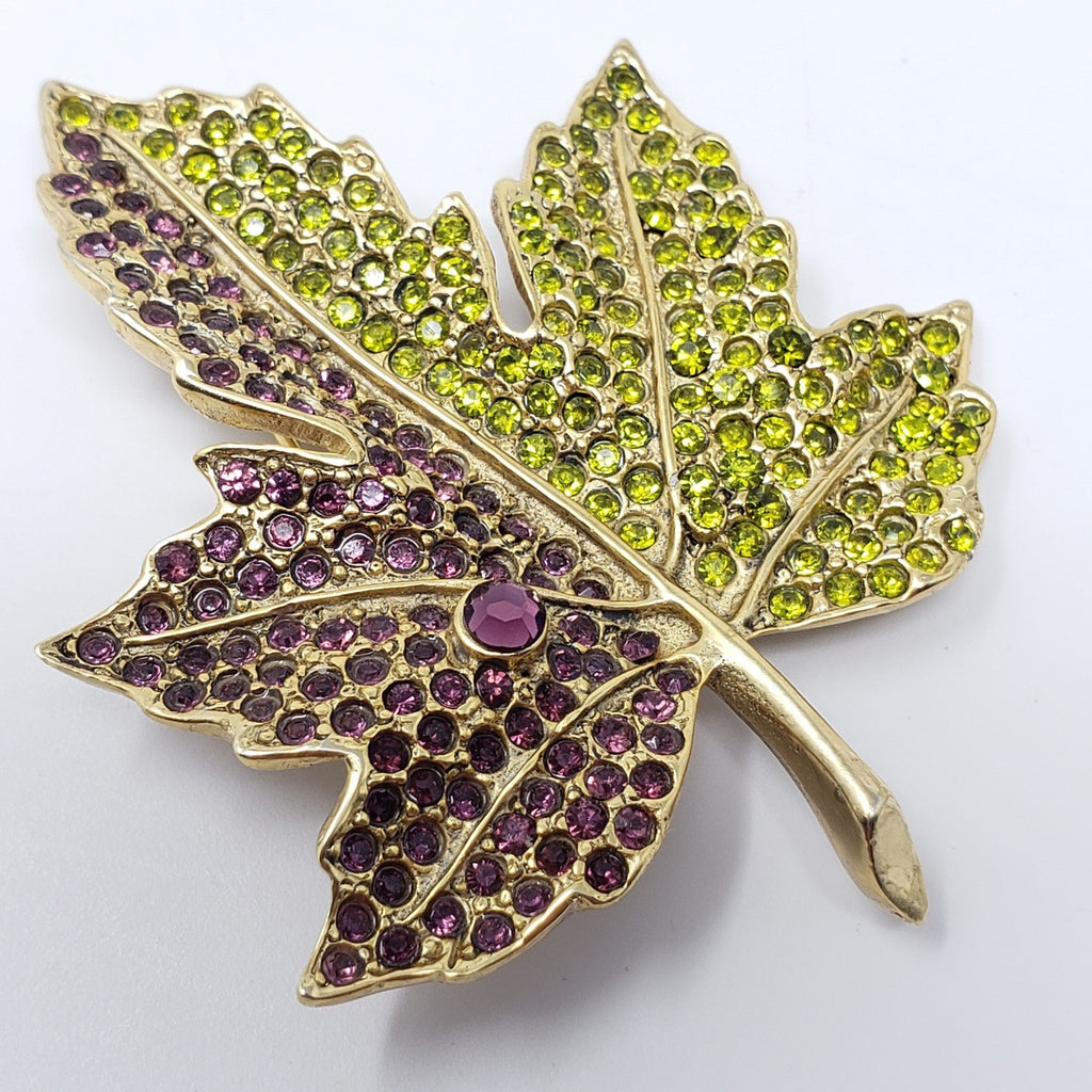 Kenneth Jay Lane 22K Goldplated Pave Rhinestone Leaf Brooch