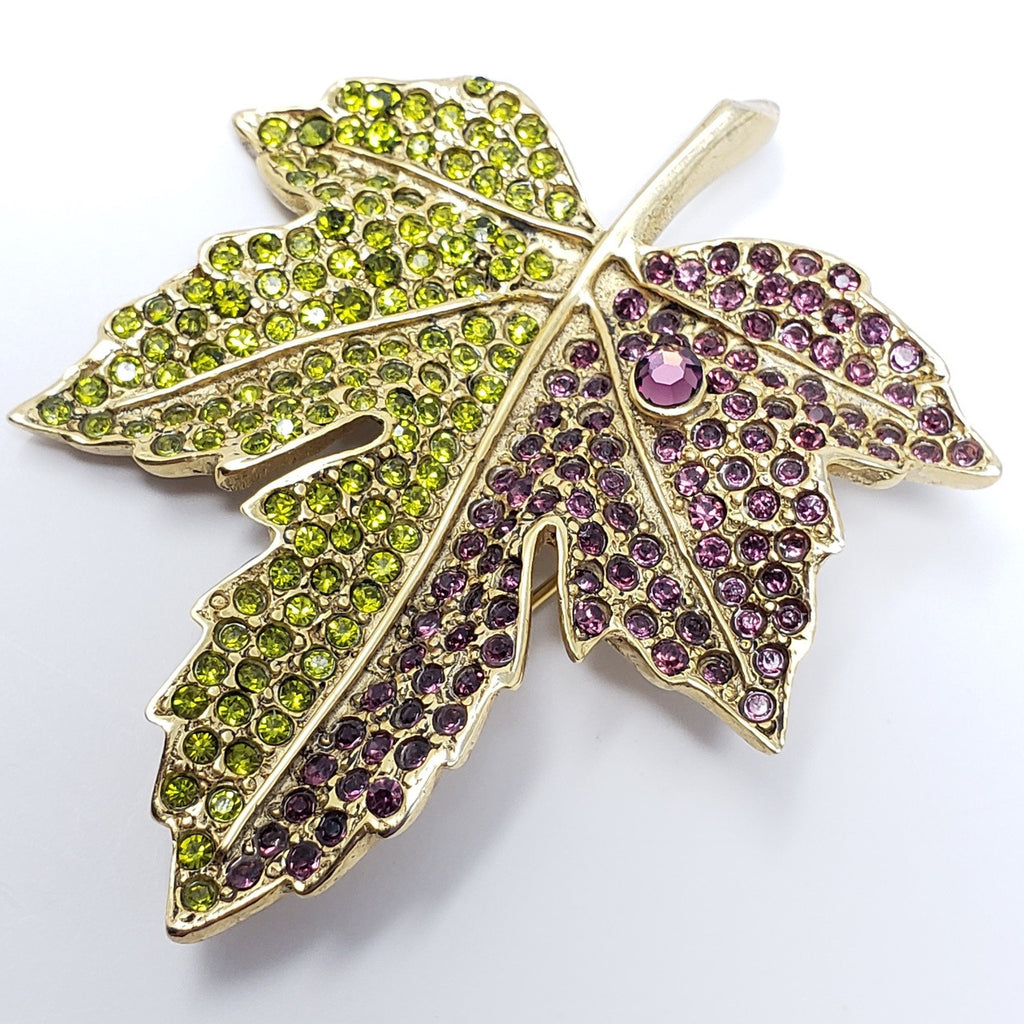 Kenneth Jay Lane 22K Goldplated Pave Rhinestone Leaf Brooch