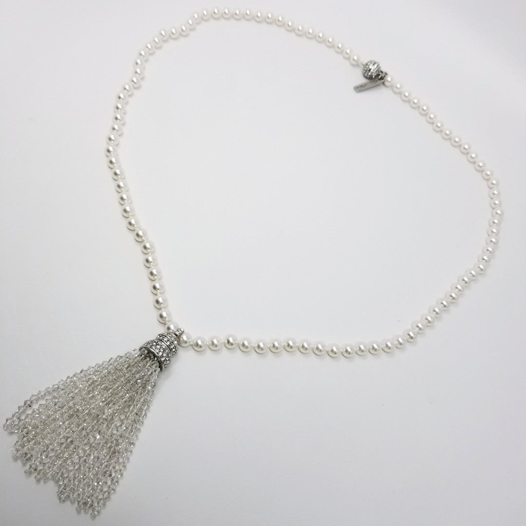 Oscar de la Renta Glass Pearl and Crystal Tassel Necklace