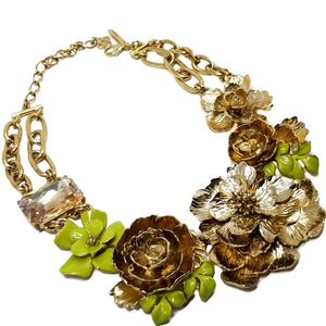 Oscar de la Renta Painted Large Floral Appliques Statement Necklace