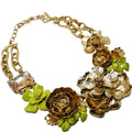 Oscar de la Renta Painted Large Floral Appliques Statement Necklace