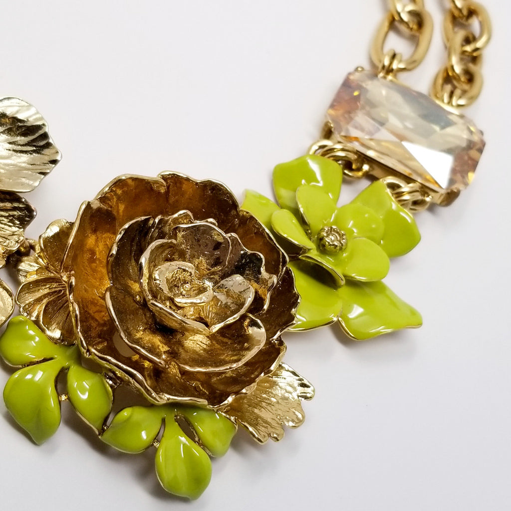 Oscar de la Renta Painted Large Floral Appliques Statement Necklace