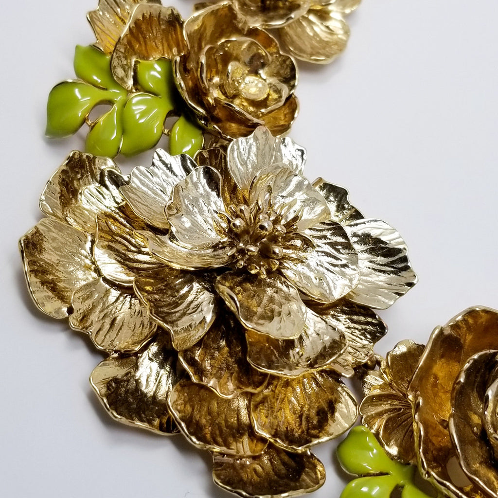 Oscar de la Renta Painted Large Floral Appliques Statement Necklace