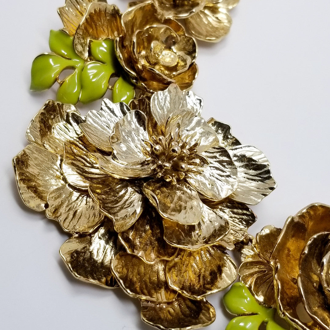 Oscar de la Renta Painted Large Floral Appliques Statement Necklace