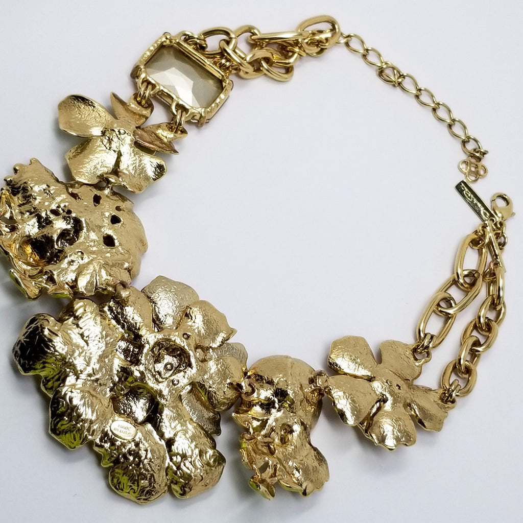 Oscar de la Renta Painted Large Floral Appliques Statement Necklace