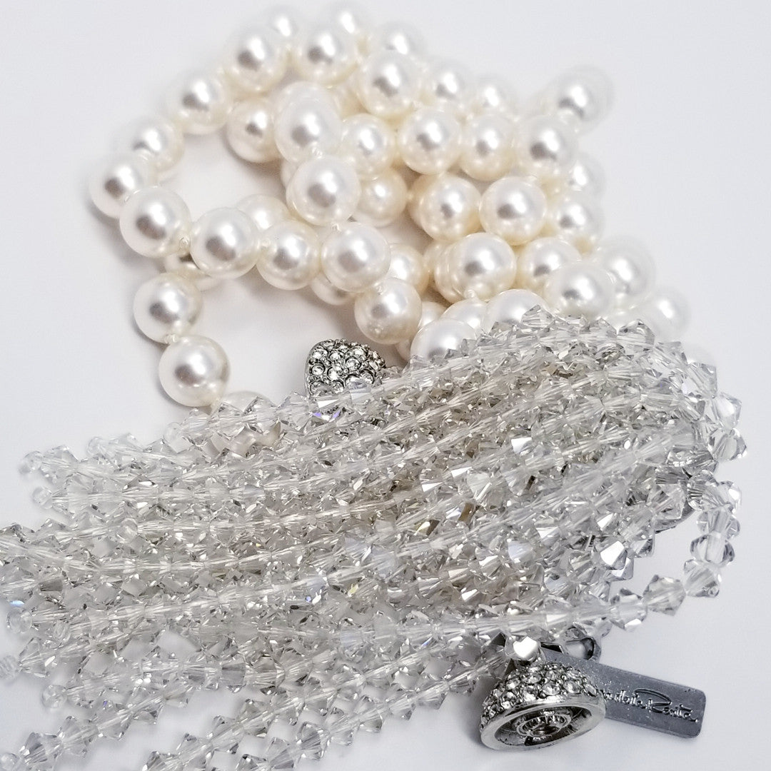 Oscar de la Renta Glass Pearl and Crystal Tassel Necklace
