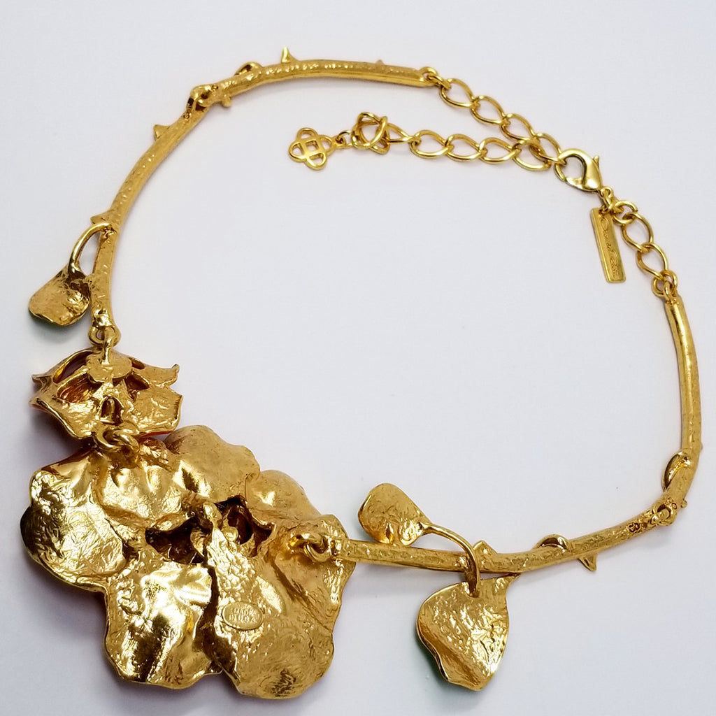 Oscar de la Renta signed 22K Gold Plated Rosette Necklace