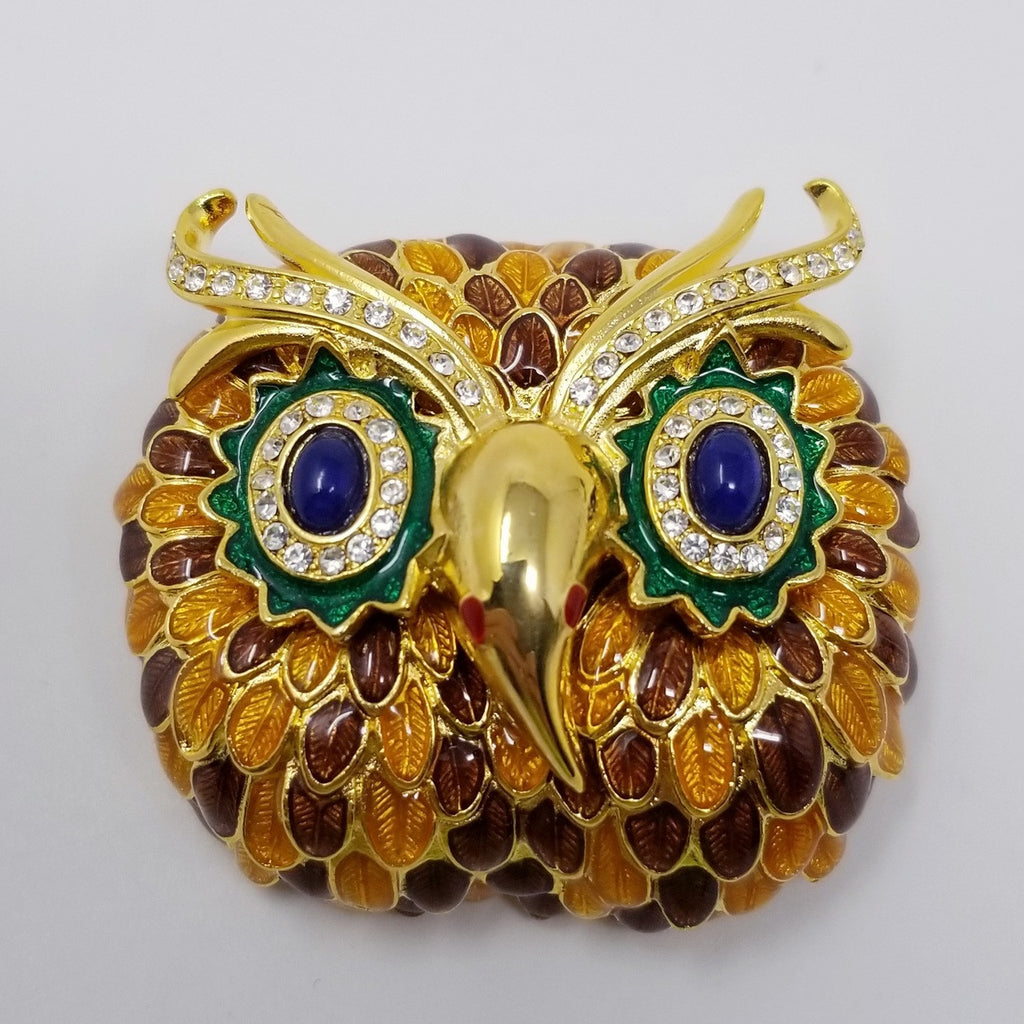 Kenneth Jay Lane Enameled Rhinestone Owl Brooch