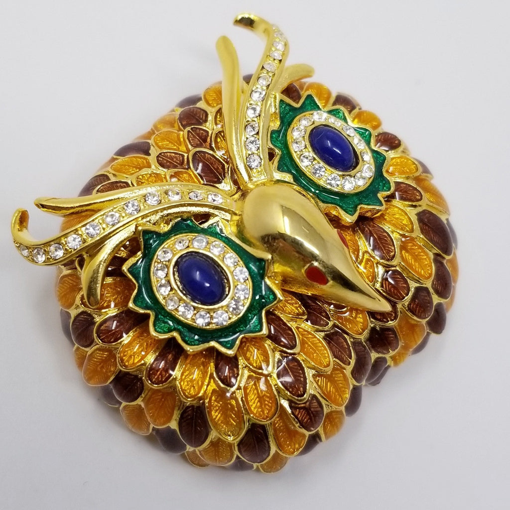 Kenneth Jay Lane Enameled Rhinestone Owl Brooch