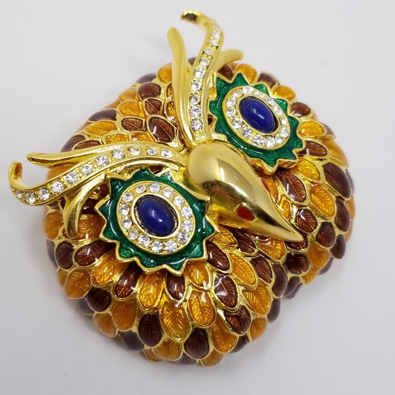 Kenneth Jay Lane Enameled Rhinestone Owl Brooch