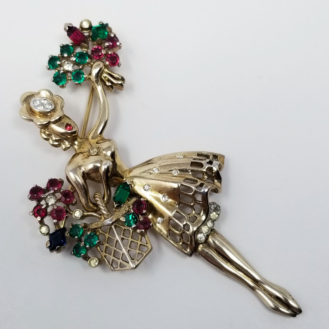 Trifari Crown 1947 Flower Girl Sterling Silver Pin Brooch