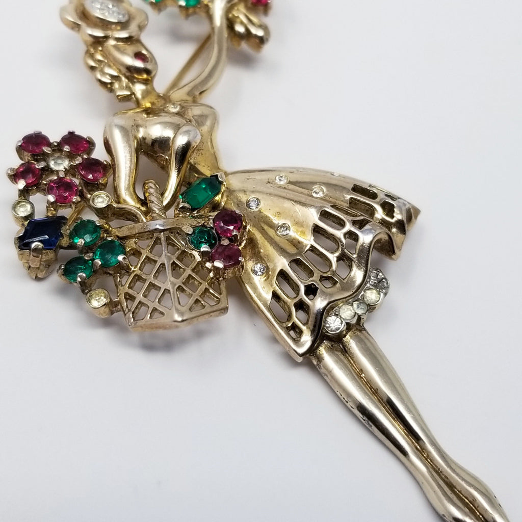Trifari Crown 1947 Flower Girl Sterling Silver Pin Brooch