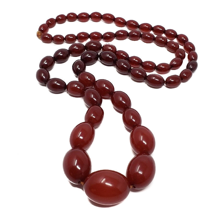 Art Deco Cherry Amber Bakelite 32" Graduated Bead Necklace