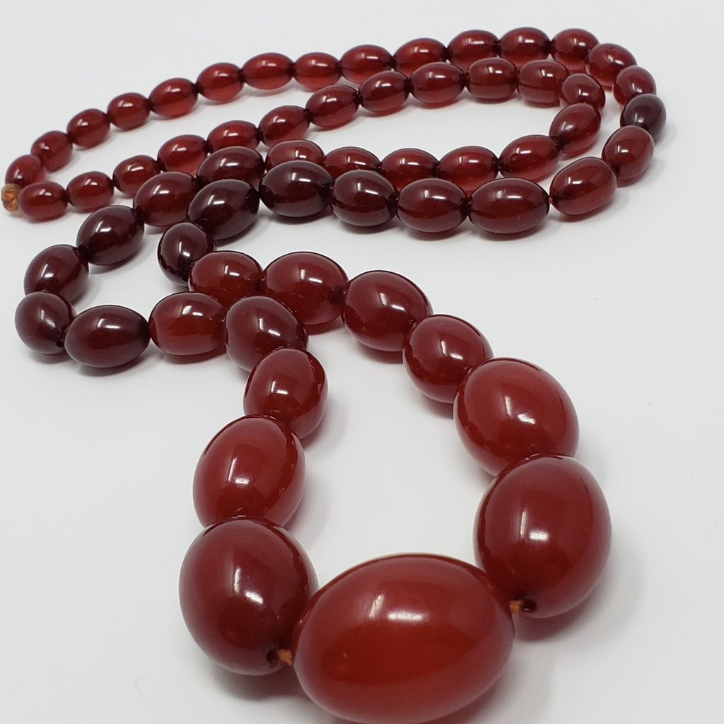 Art Deco Cherry Amber Bakelite 32" Graduated Bead Necklace