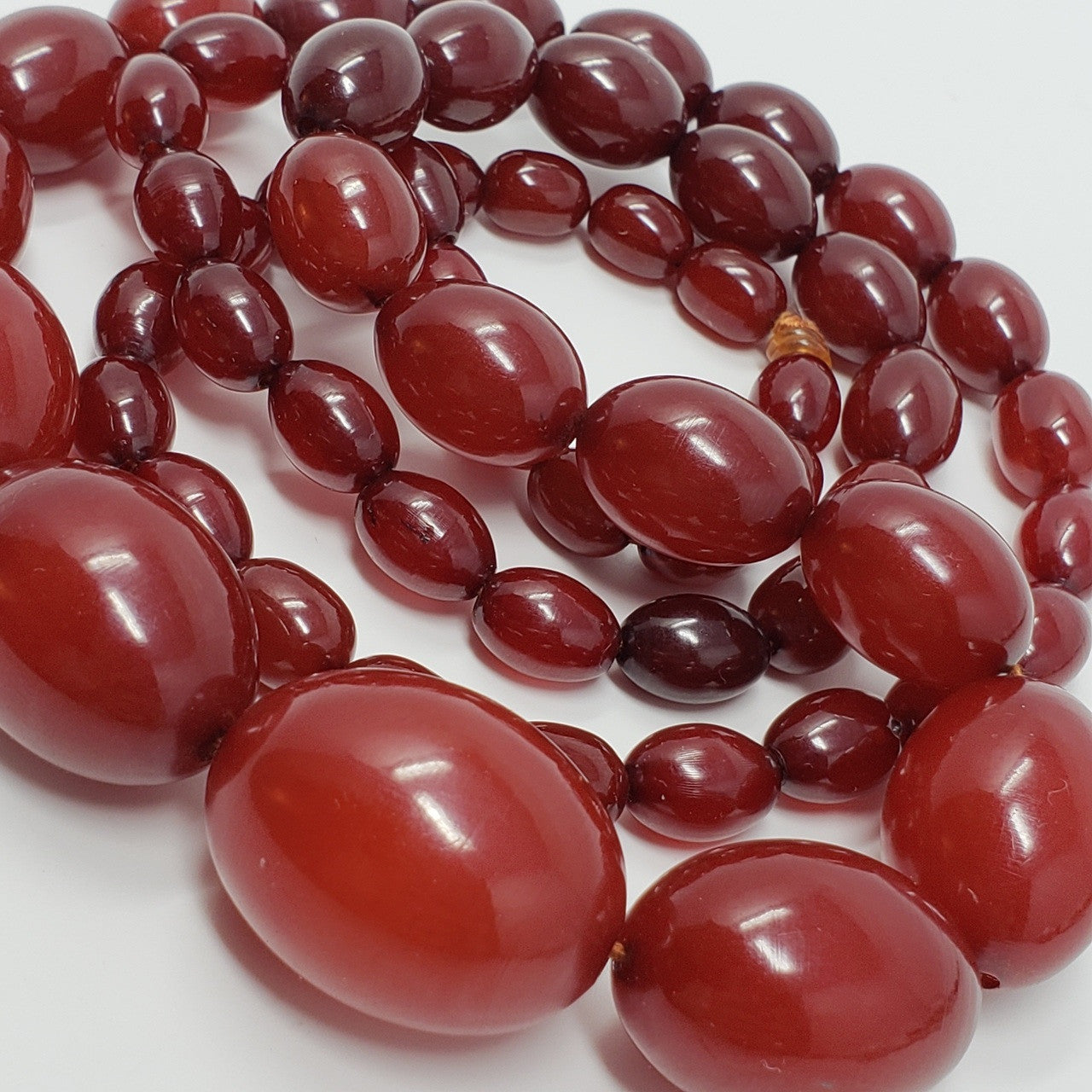 Art Deco Cherry Amber Bakelite 32" Graduated Bead Necklace
