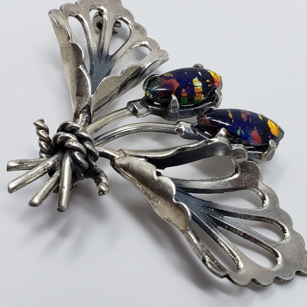 Mexican Sterling Silver Faux Opal Bouquet Pin/Brooch