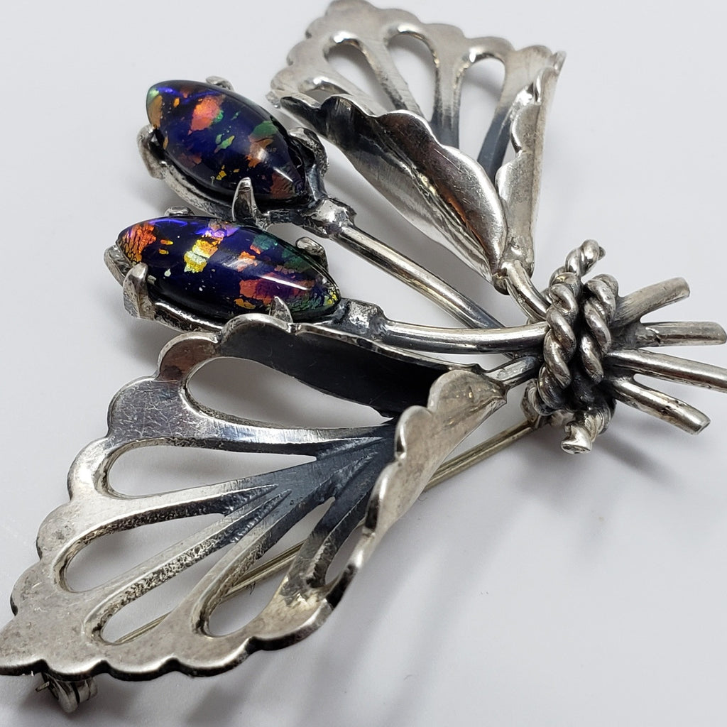 Mexican Sterling Silver Faux Opal Bouquet Pin/Brooch