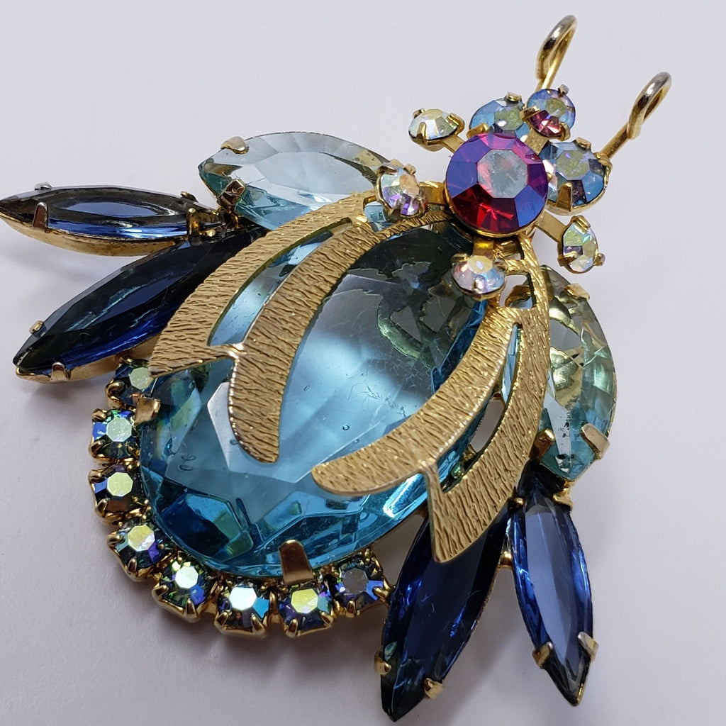 DeLizza & Elster Juliana Vintage AB Glass Bug Insect Beetle Collector Brooch Pin