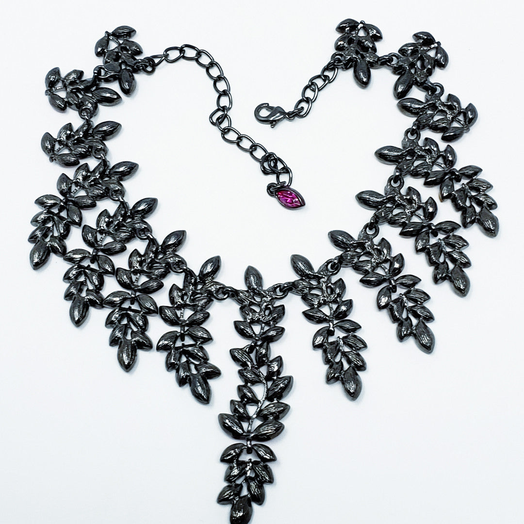 Kenneth Jay Lane KJL Marquise Crystal Black Cascading Collar Necklace