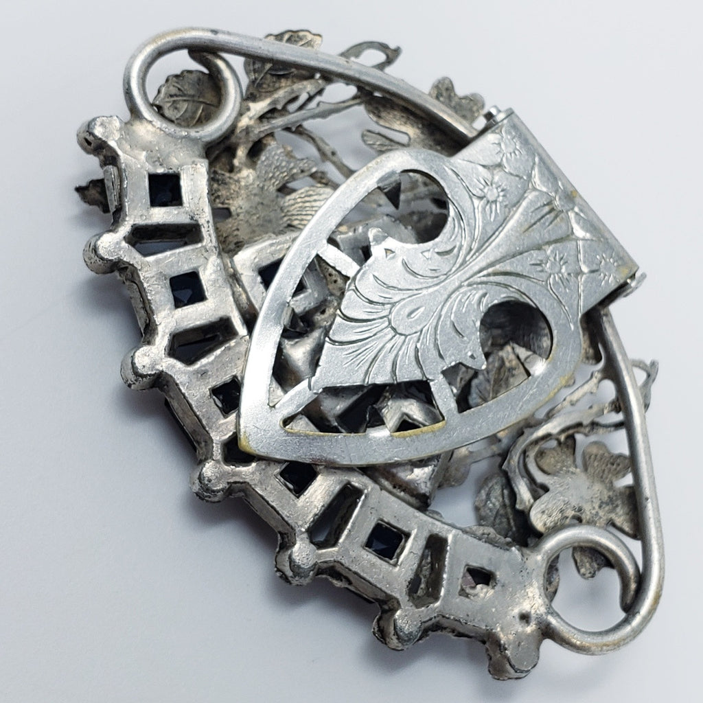 Art Noveau Sapphire Rhinestone Silvertone Clip
