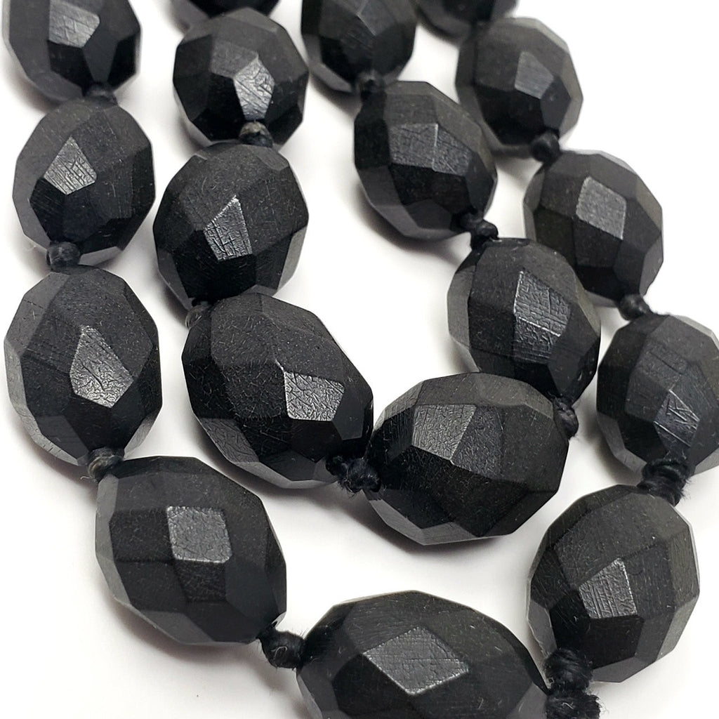 Victorian Faceted Bog Oak Bead Mourning Necklace