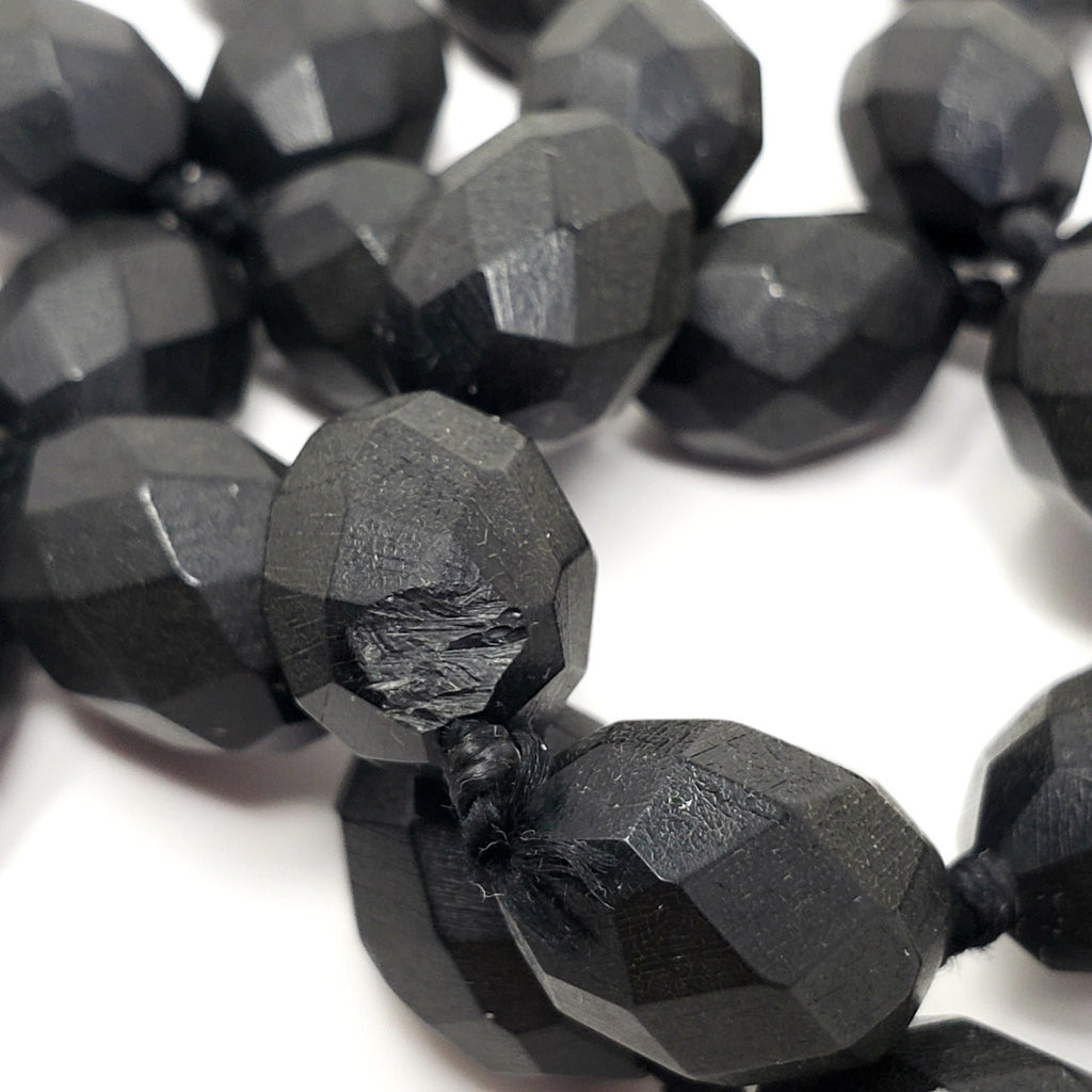 Victorian Faceted Bog Oak Bead Mourning Necklace