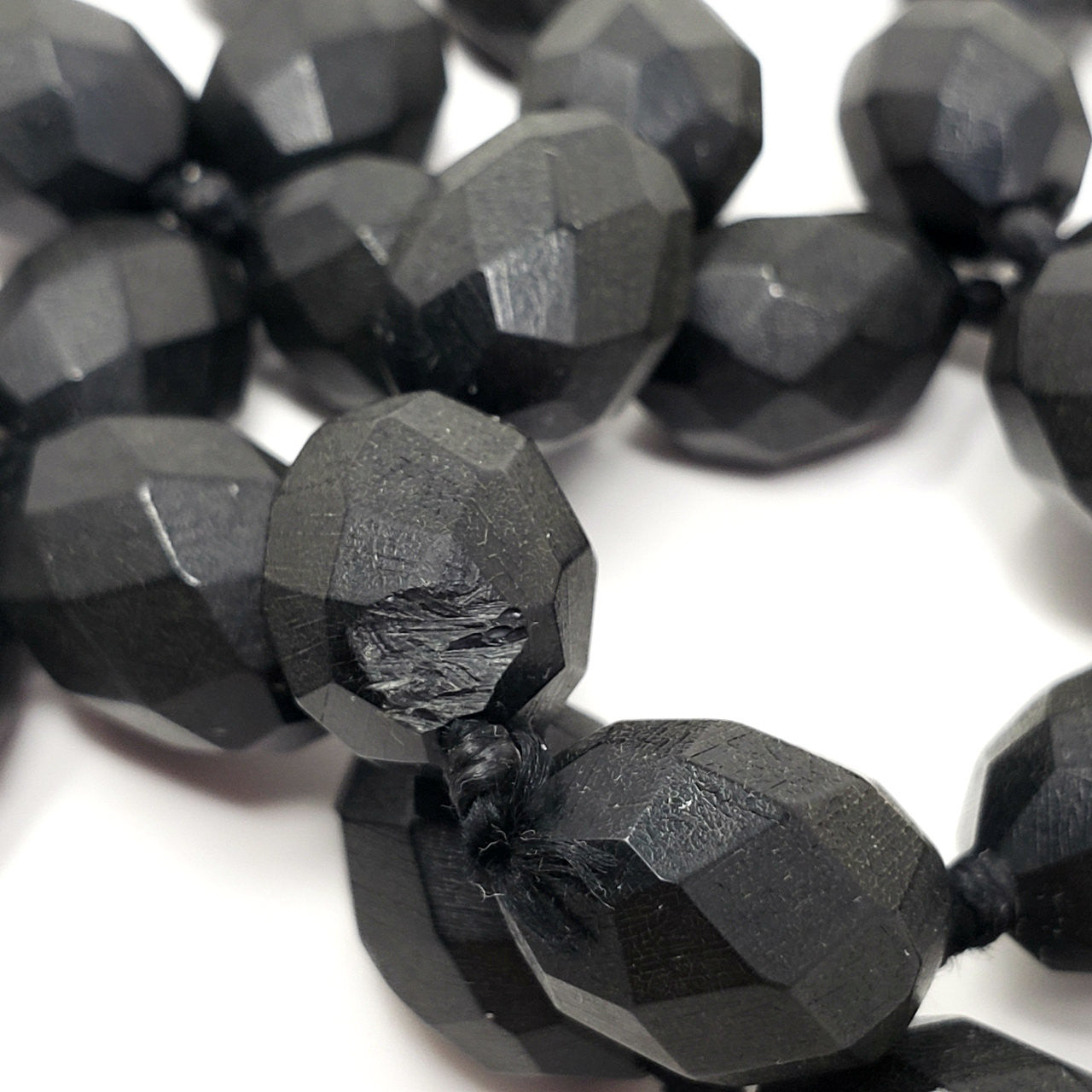 Victorian Faceted Bog Oak Bead Mourning Necklace