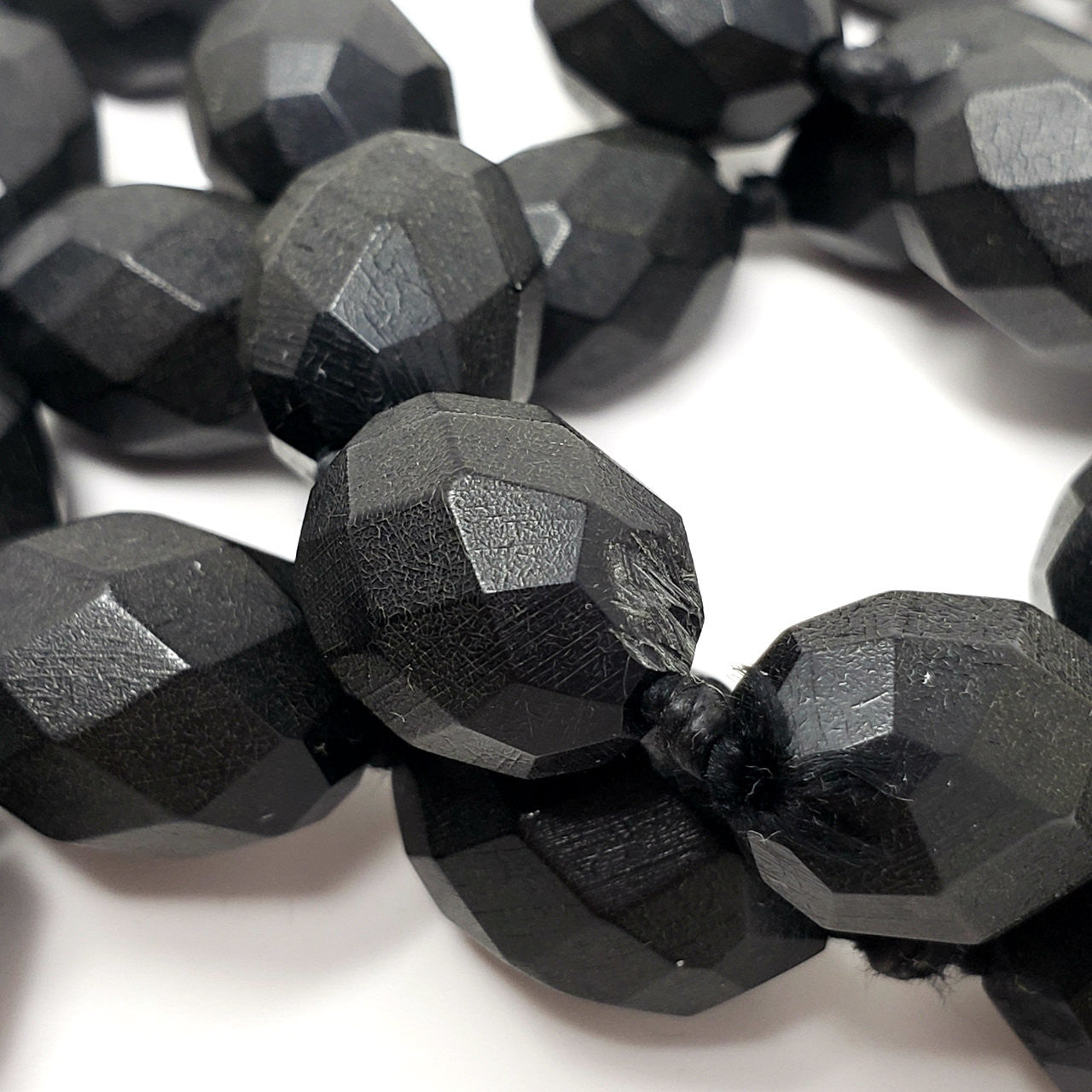 Victorian Faceted Bog Oak Bead Mourning Necklace