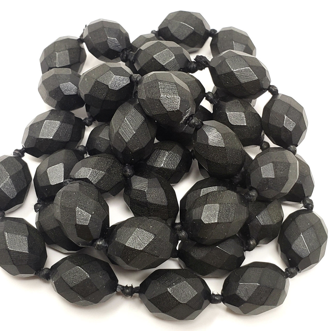 Victorian Faceted Bog Oak Bead Mourning Necklace