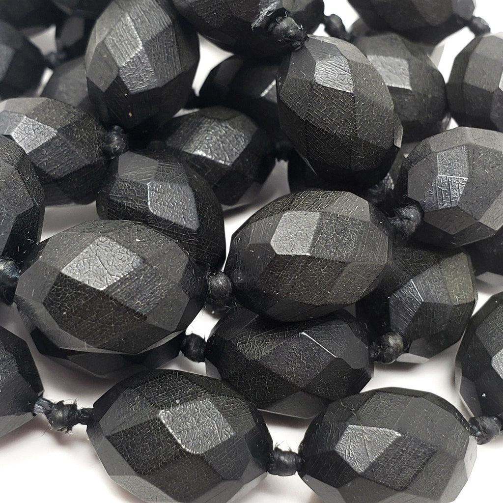 Victorian Faceted Bog Oak Bead Mourning Necklace