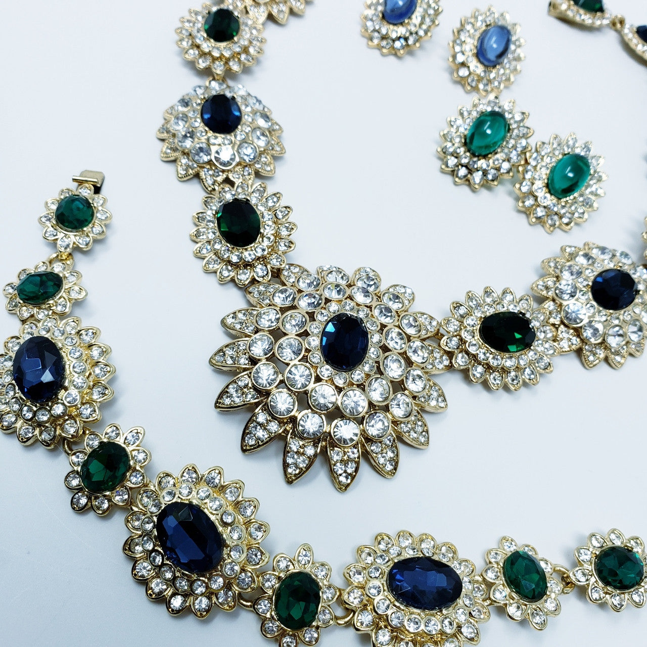 Kenneth Jay Lane Nancy Reagan Crystal Sapphire, Emerald, Diamond Parure