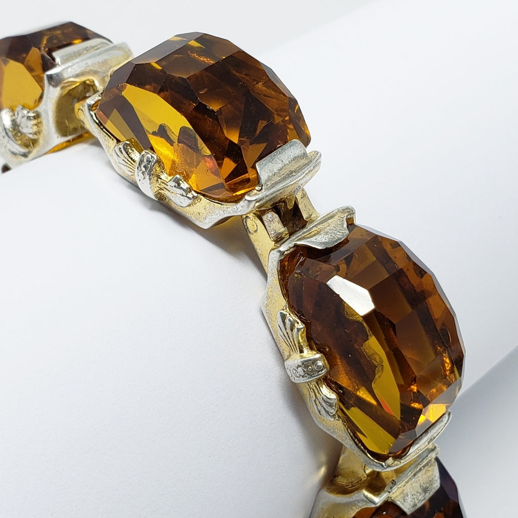 Vintage Fred A Block Honey Topaz Heavy Sterling Silver Bracelet in Gold