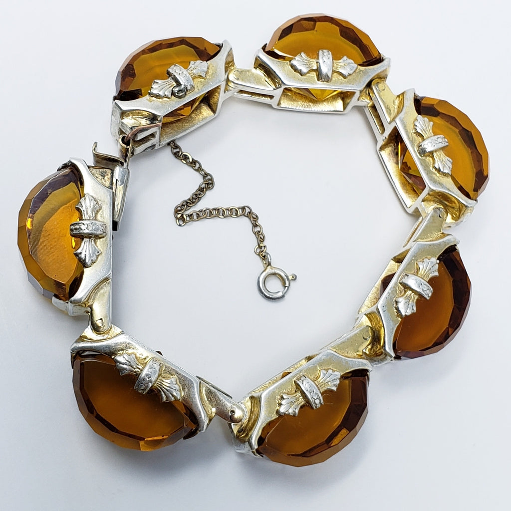 Vintage Fred A Block Honey Topaz Heavy Sterling Silver Bracelet in Gold