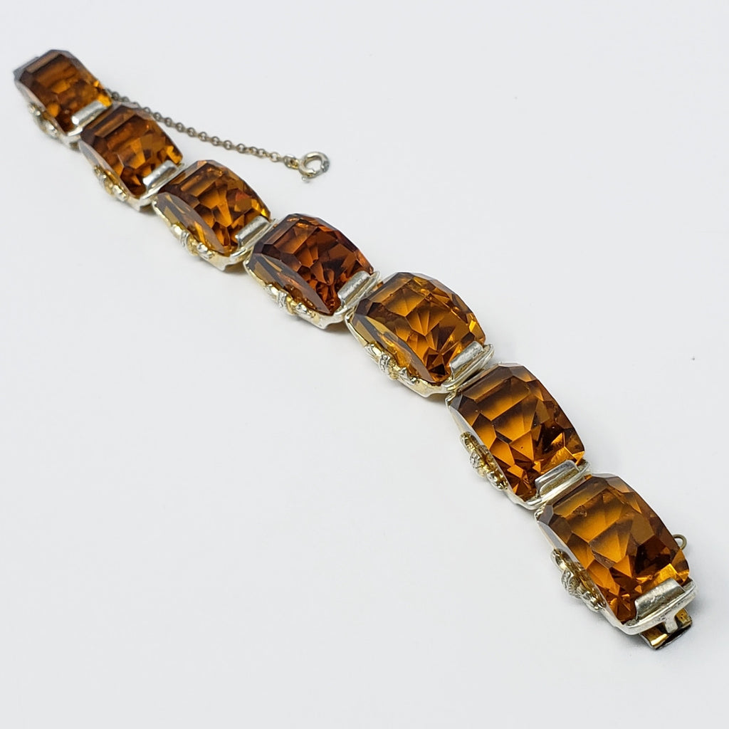Vintage Fred A Block Honey Topaz Heavy Sterling Silver Bracelet in Gold