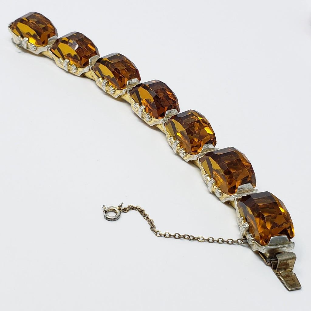 Vintage Fred A Block Honey Topaz Heavy Sterling Silver Bracelet in Gold