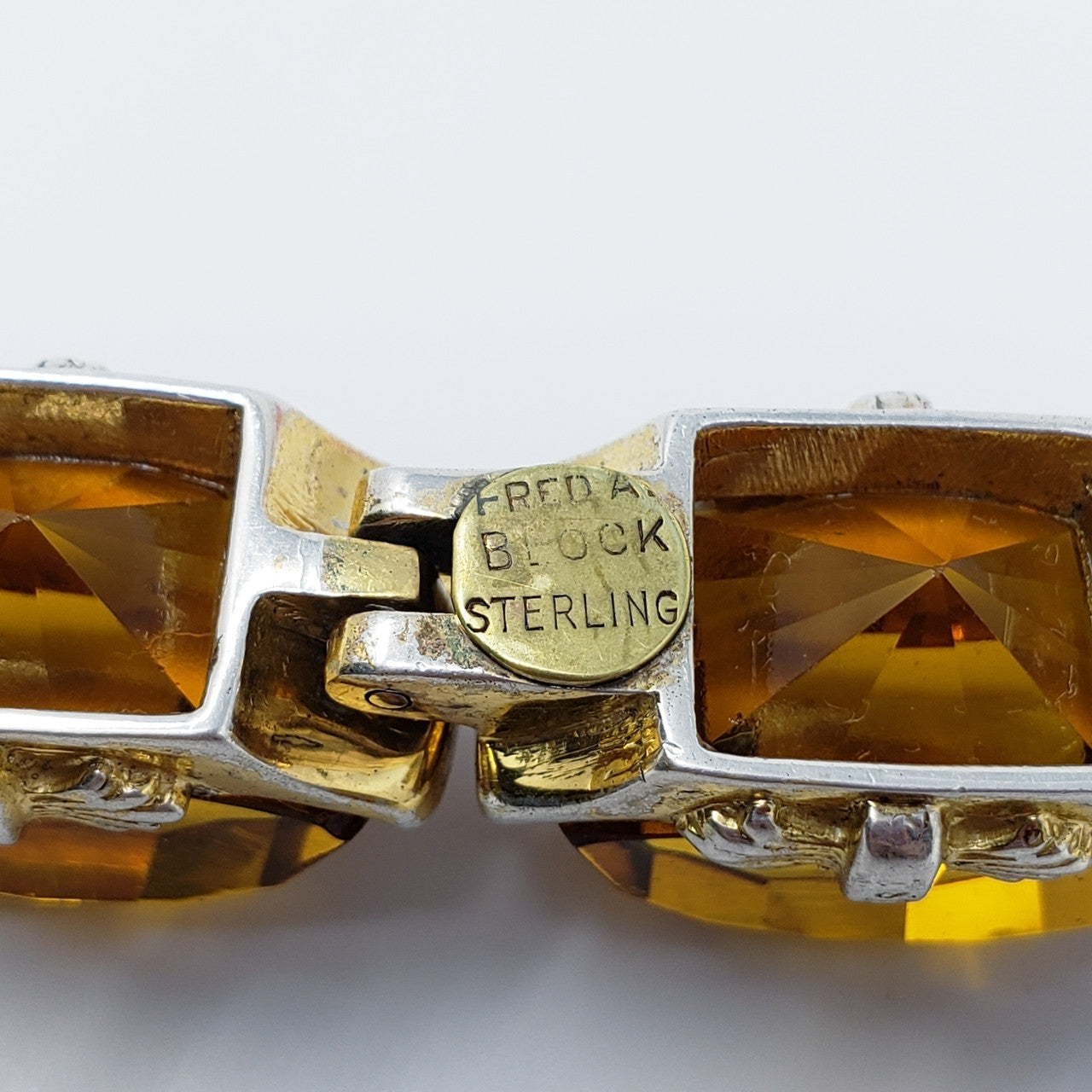Vintage Fred A Block Honey Topaz Heavy Sterling Silver Bracelet in Gold