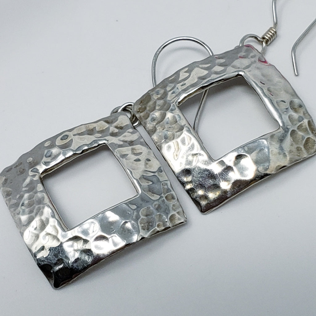 Sterling Silver Square Motif Dangle Earrings - Mexico
