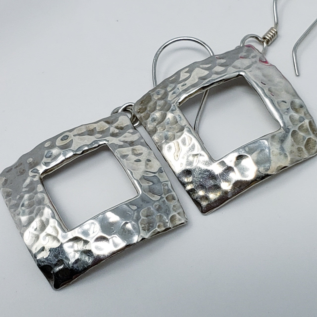 Sterling Silver Square Motif Dangle Earrings - Mexico