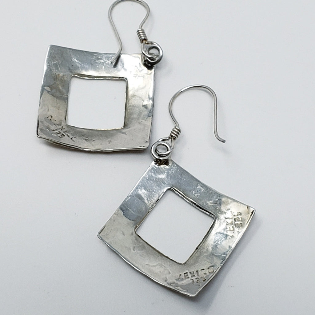Sterling Silver Square Motif Dangle Earrings - Mexico