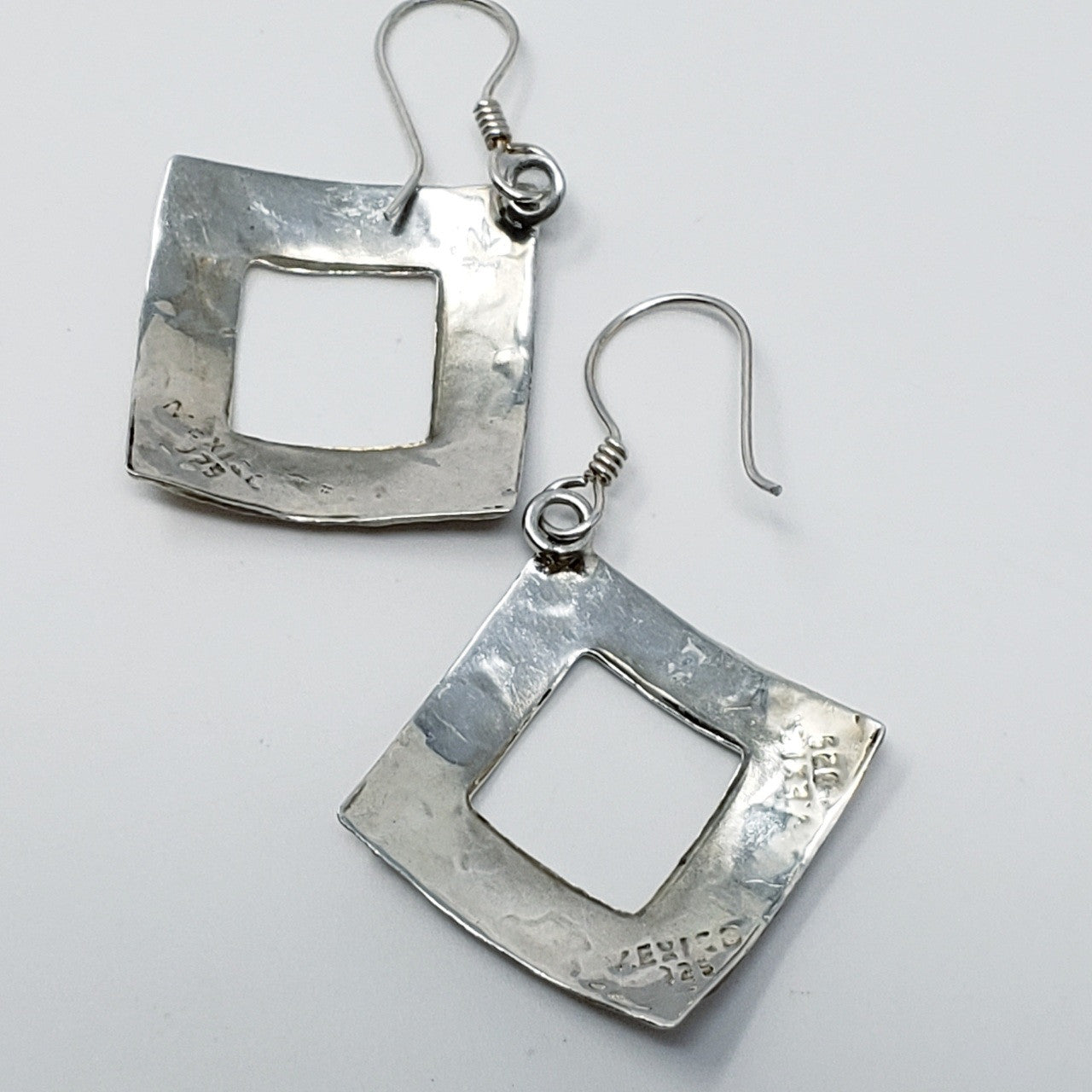 Sterling Silver Square Motif Dangle Earrings - Mexico