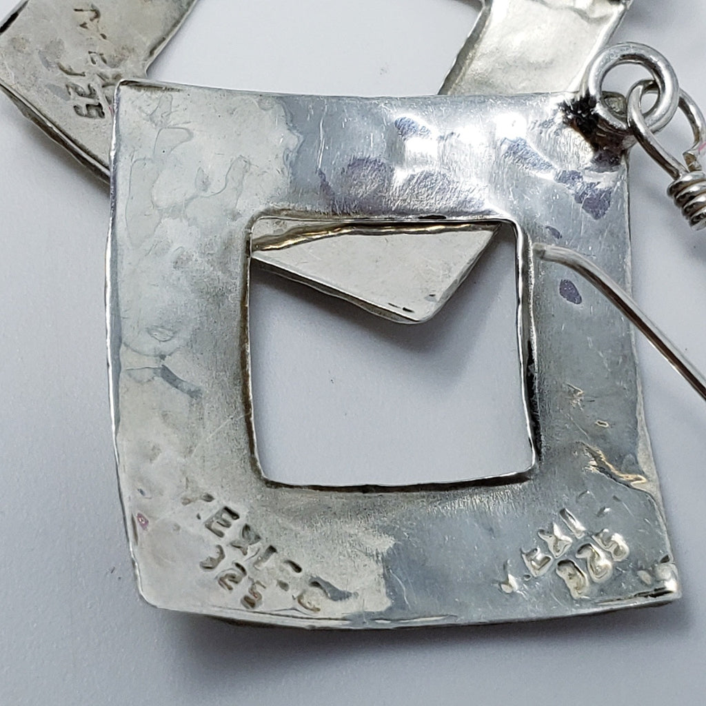 Sterling Silver Square Motif Dangle Earrings - Mexico