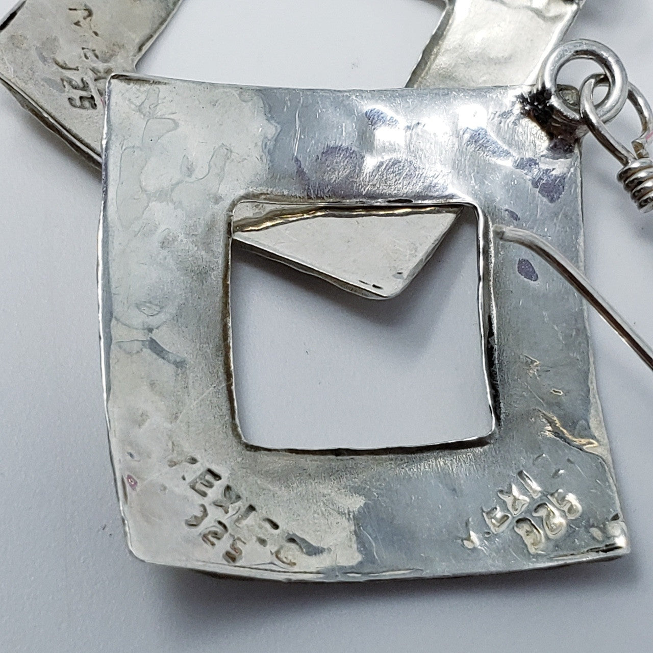 Sterling Silver Square Motif Dangle Earrings - Mexico