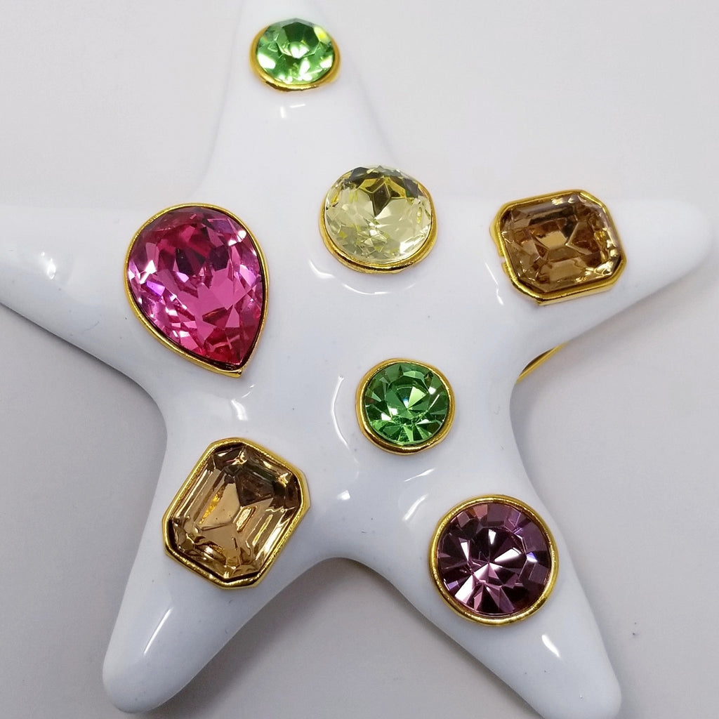 Kenneth Jay Lane Jackie O White Enamel Jeweled Starfish Brooch