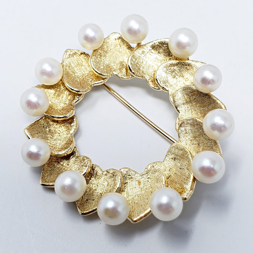 Saltwater Mikimoto Pearl FJG Pin/Brooch in 14K Gold