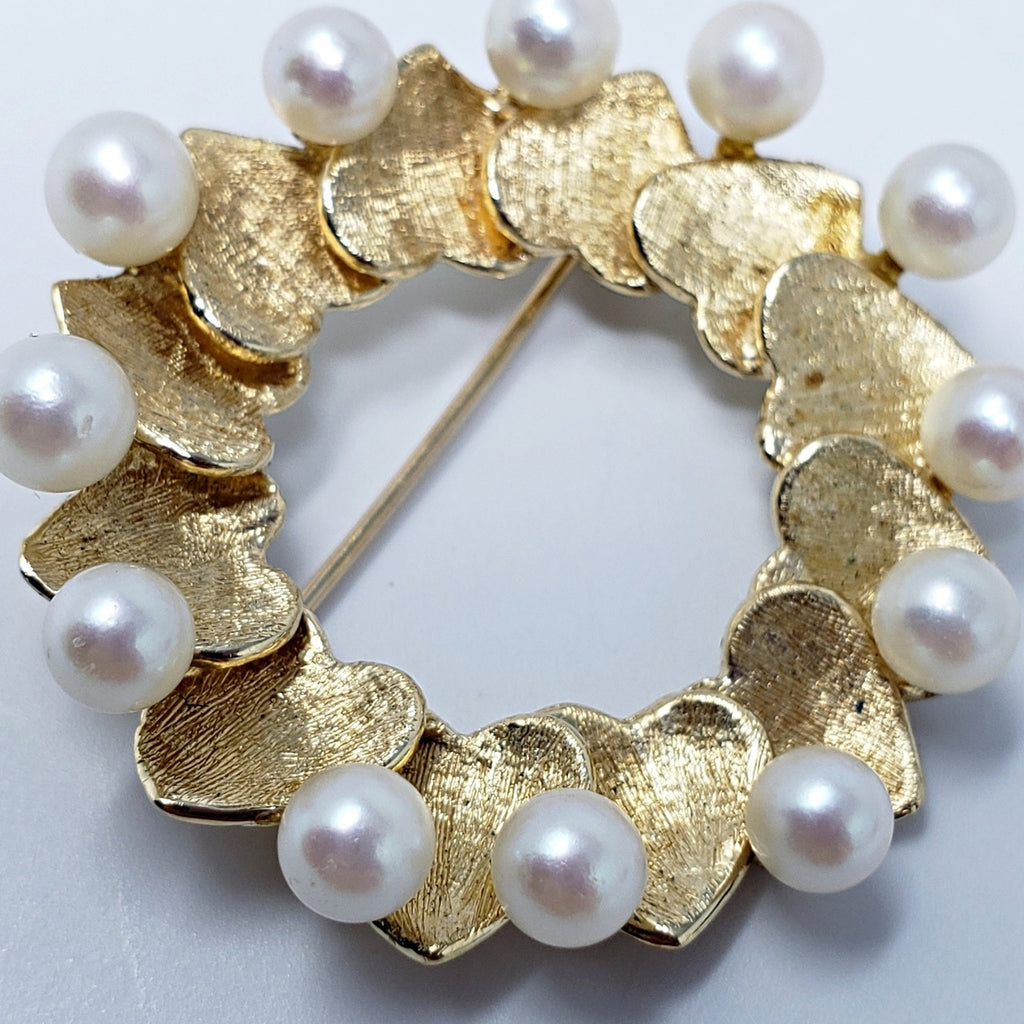Saltwater Mikimoto Pearl FJG Pin/Brooch in 14K Gold
