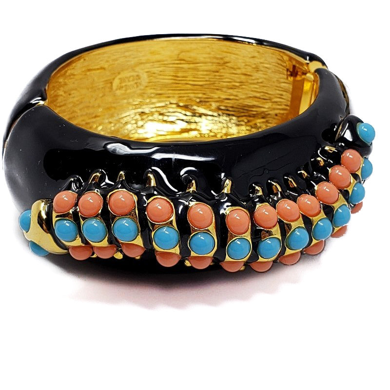 Kenneth Jay Lane KJL Enameled Centipede Hinged Bangle Bracelet