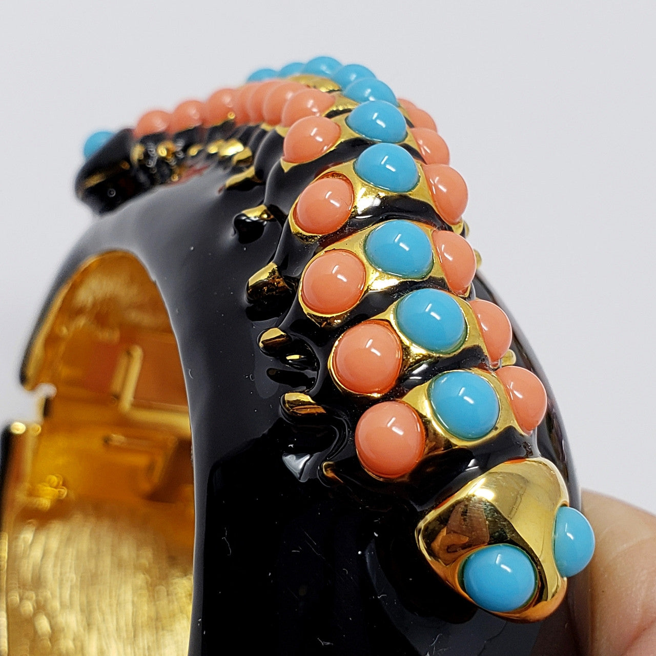 Kenneth Jay Lane KJL Enameled Centipede Hinged Bangle Bracelet