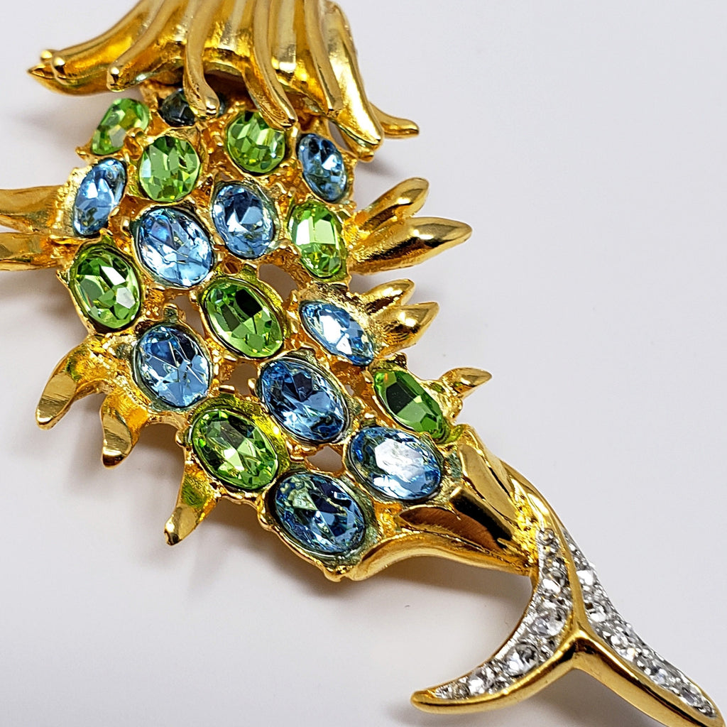 Kenneth Jay Lane KJL Crystal & Faux Pearl Stylized Fish Brooch/Pin