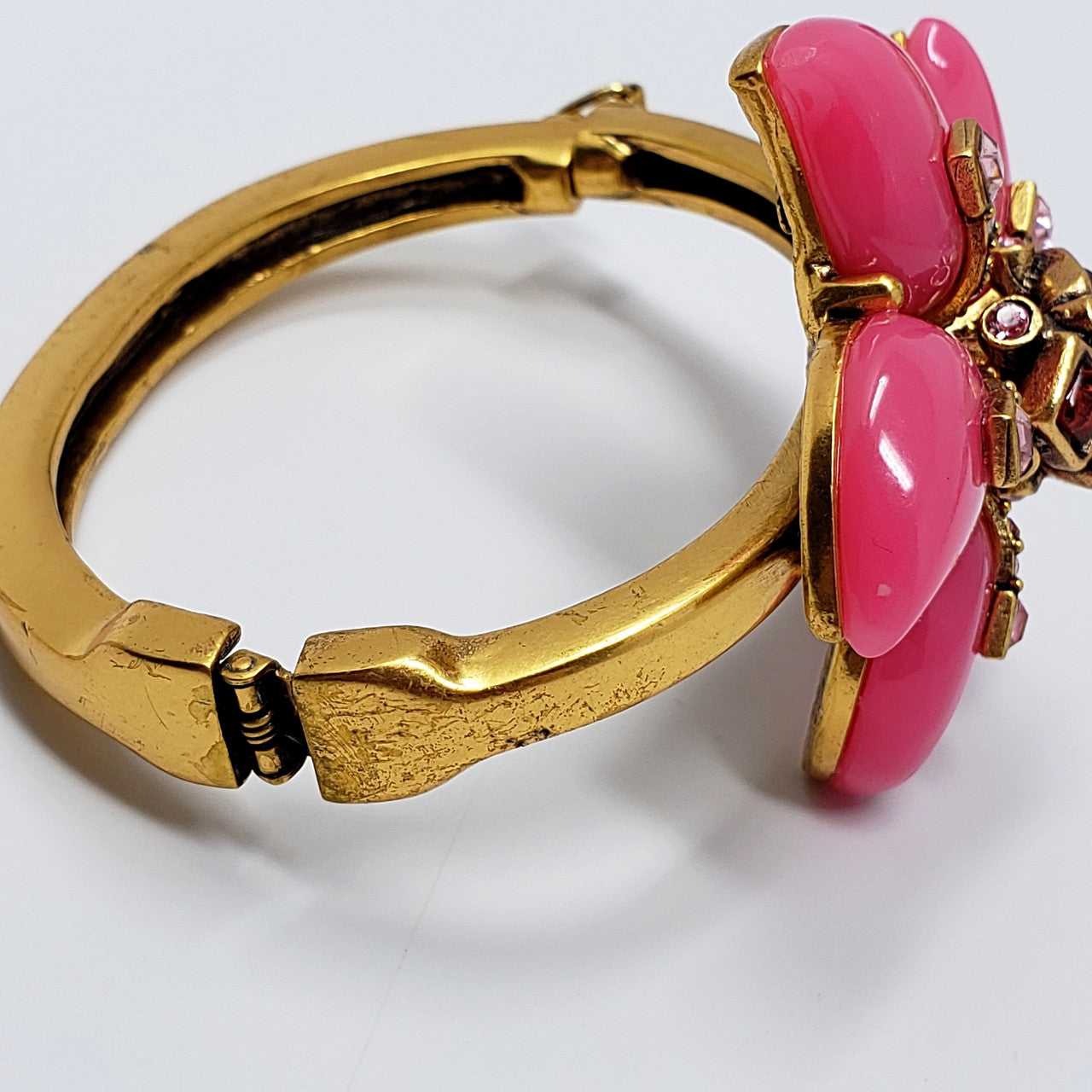 Oscar de la Renta Bright Pink Resin Flower Statement Bracelet